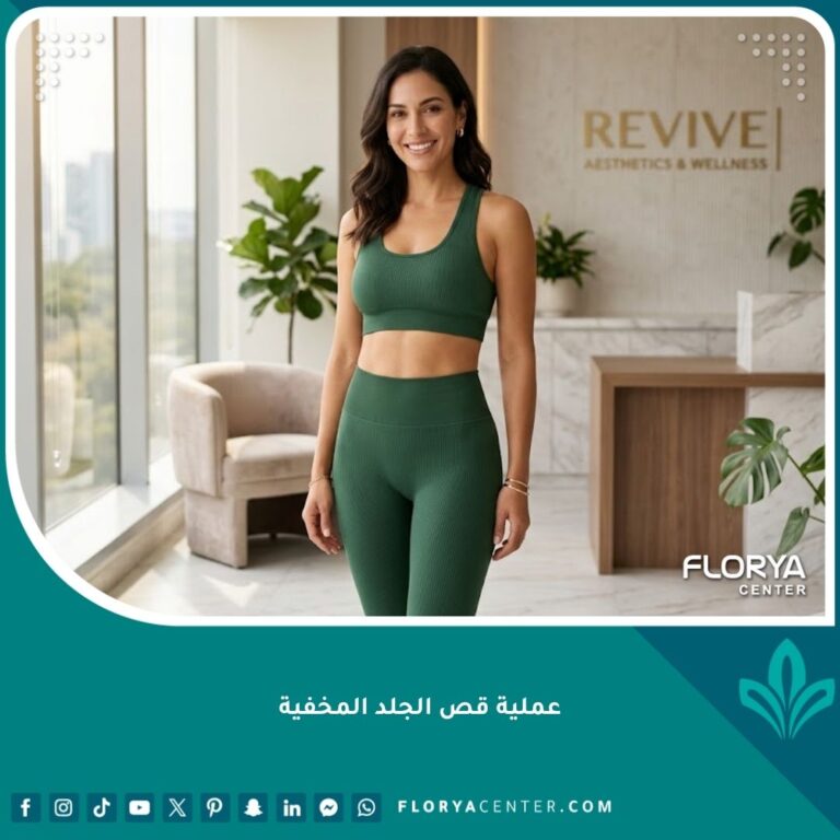 امرأة تتمتع بقوام متناسق وبطن مسطح بعد عملية قص الجلد المخفية، حيث لا يظهر أي أثر للندبة خارج الملابس الداخلية.