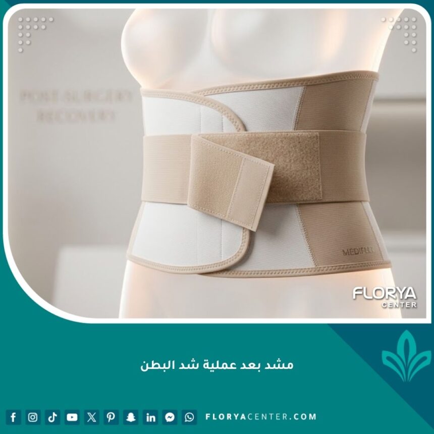 صورة عالية الجودة تبرز تفاصيل أفضل مشد بعد عملية شد البطن، بتصميم طبي مريح وقماش عالي الجودة يضمن الضغط الصحي.